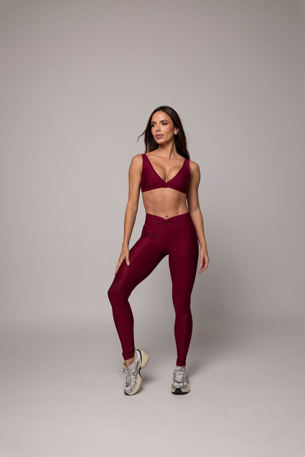 RUCHED LEGGINS BURGUNDY